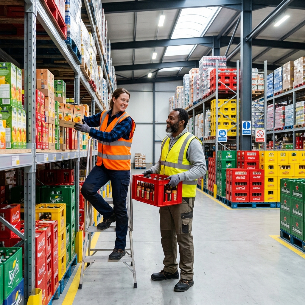 Beverage factory and production staff at work